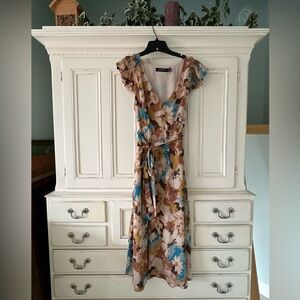 Ralph Lauren Floral Maxi Dress in Blue, Brown, and Cream NWOT